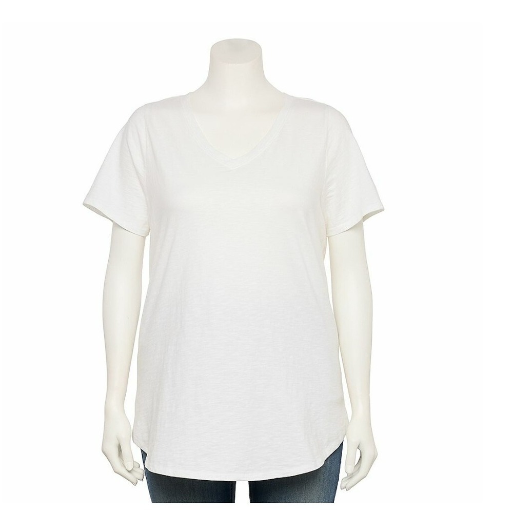NWT 2XL Sonoma Women's Plus Size Everyday Tee V-Neck Short Sleeve‎ White Shirt
